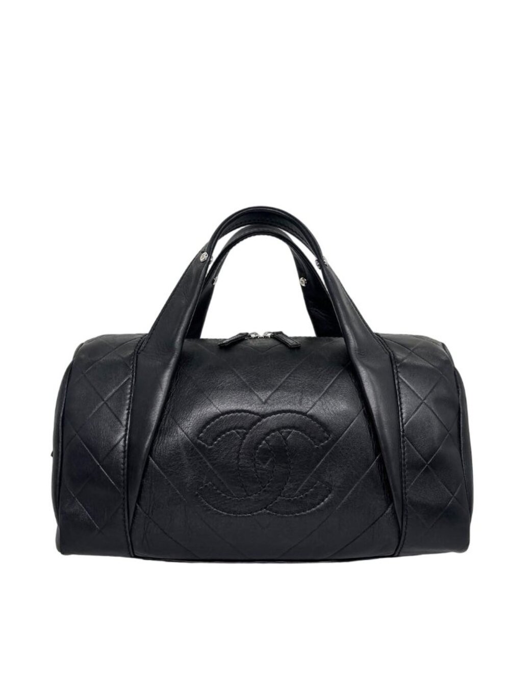 Chanel Super Chez Blanc Lambskin Mini Boston Bag Black